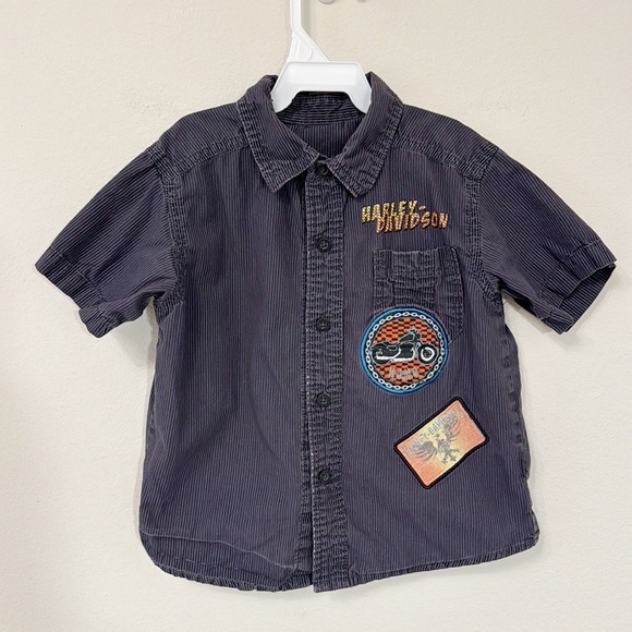 Harley-Davidson Other - HARLEY DAVIDSON Gray Pinstriped Button Shirt Size 3/4